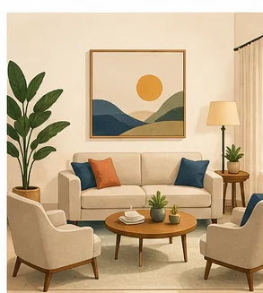 Minh họa 2D ánh sáng trong phong thủy và chất lượng không gian sống
