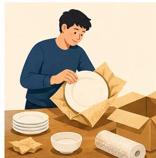 Minh họa 2D cách đóng gói đồ đạc chuyển nhà an toàn