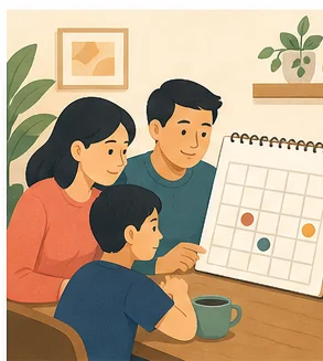 Minh họa 2D cách chọn ngày tốt chuyển nhà phù hợp với gia đình
